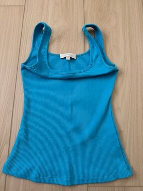 Women's Ribbed Square-Neck Tank Top in Teal Blue